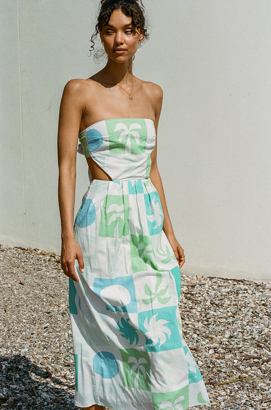 SAMPLE-Talullah Midi Dress - Palm Tile Breeze