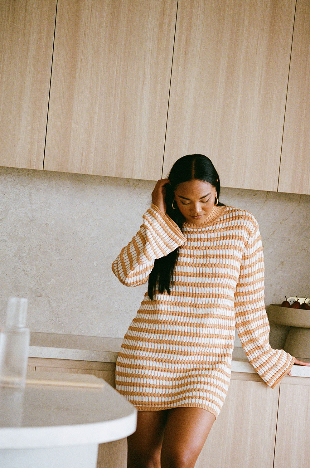 SAMPLE-Morela Knit Dress - Honey Stripe