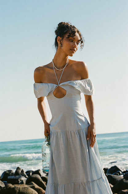 SAMPLE-Adorne Midi Dress - Blue