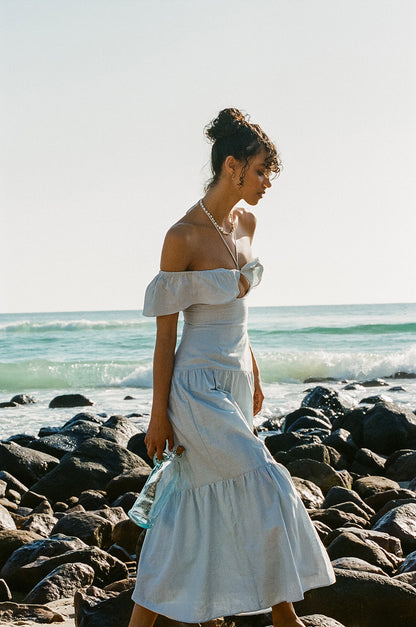 SAMPLE-Adorne Midi Dress - Blue