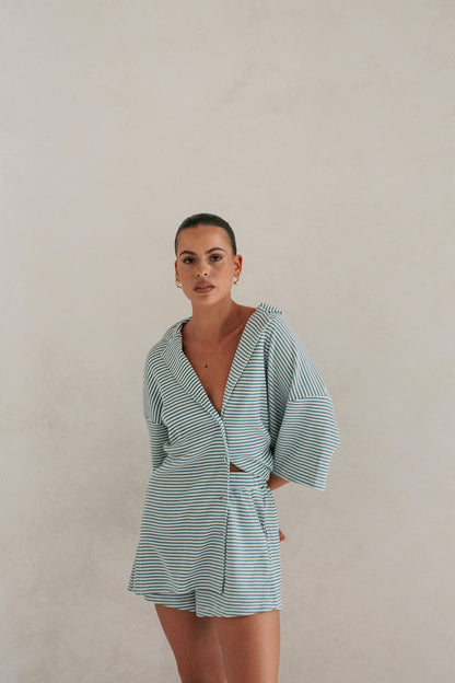SAMPLE-Mallory Top - Teal Stripe