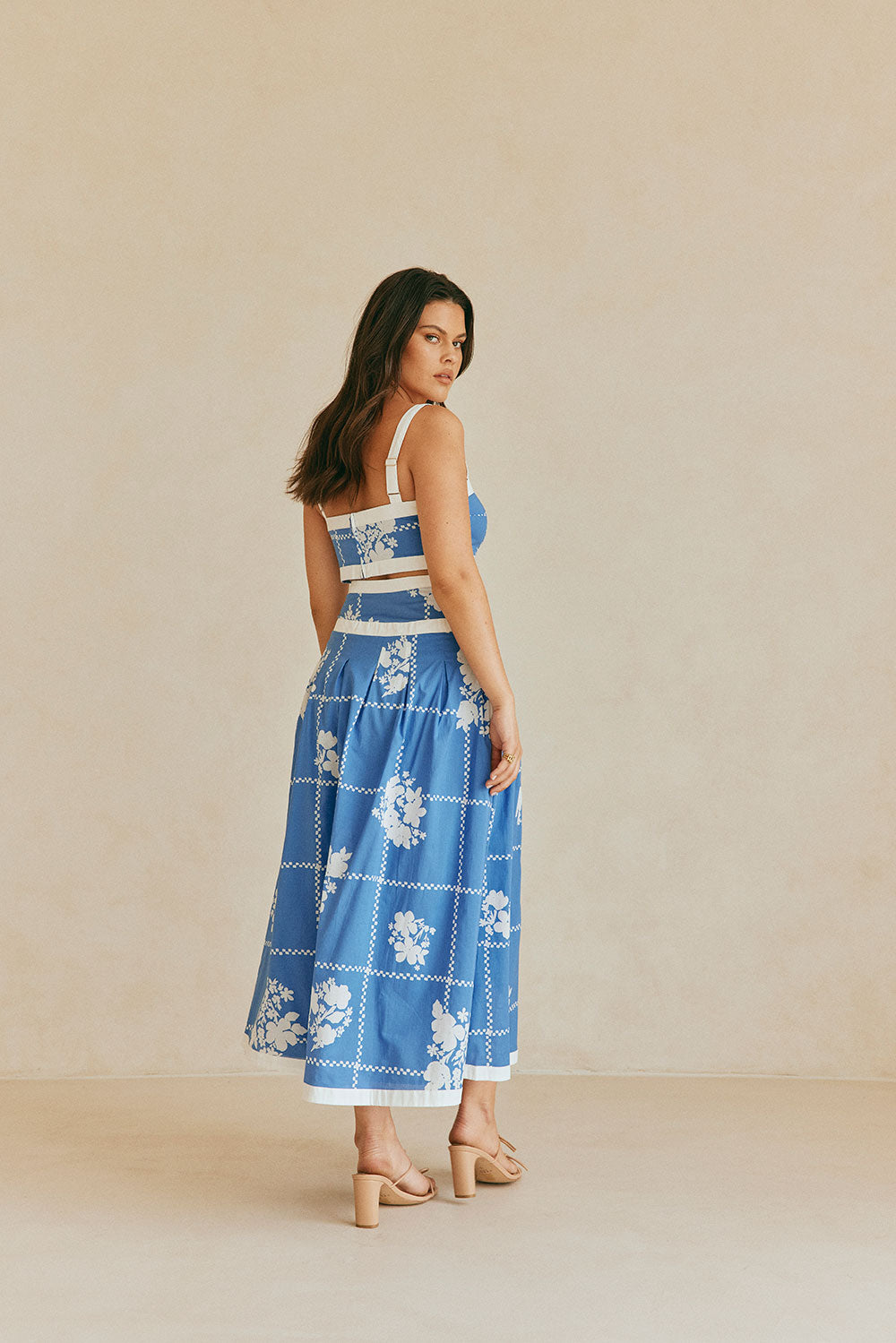 Estelle Midi Skirt - Check Flowers