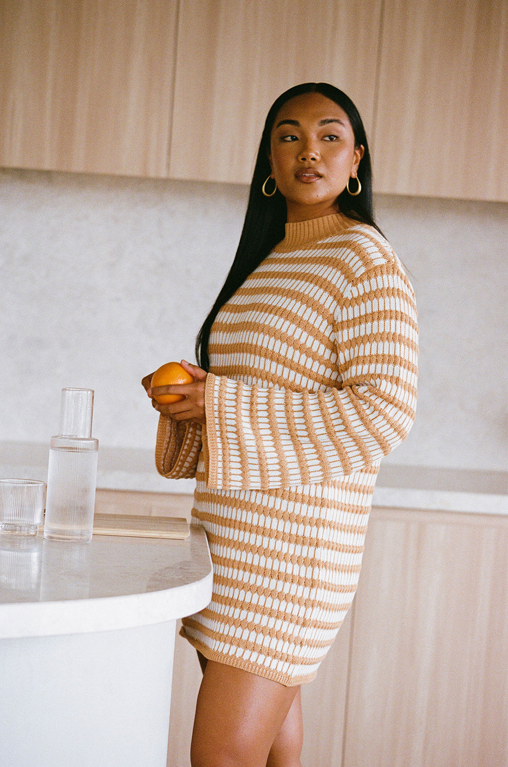 SAMPLE-Morela Knit Dress - Honey Stripe