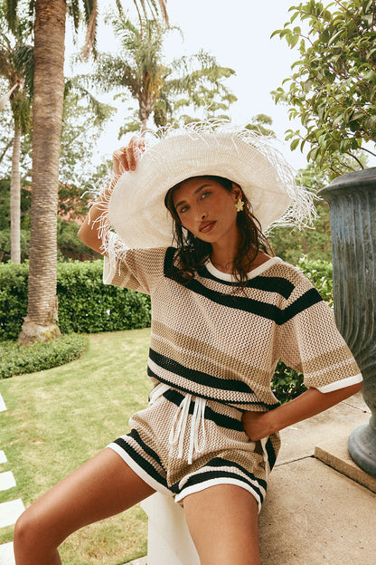 Quinn Stripe Shorts - Tan