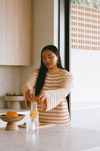 SAMPLE-Morela Knit Dress - Honey Stripe